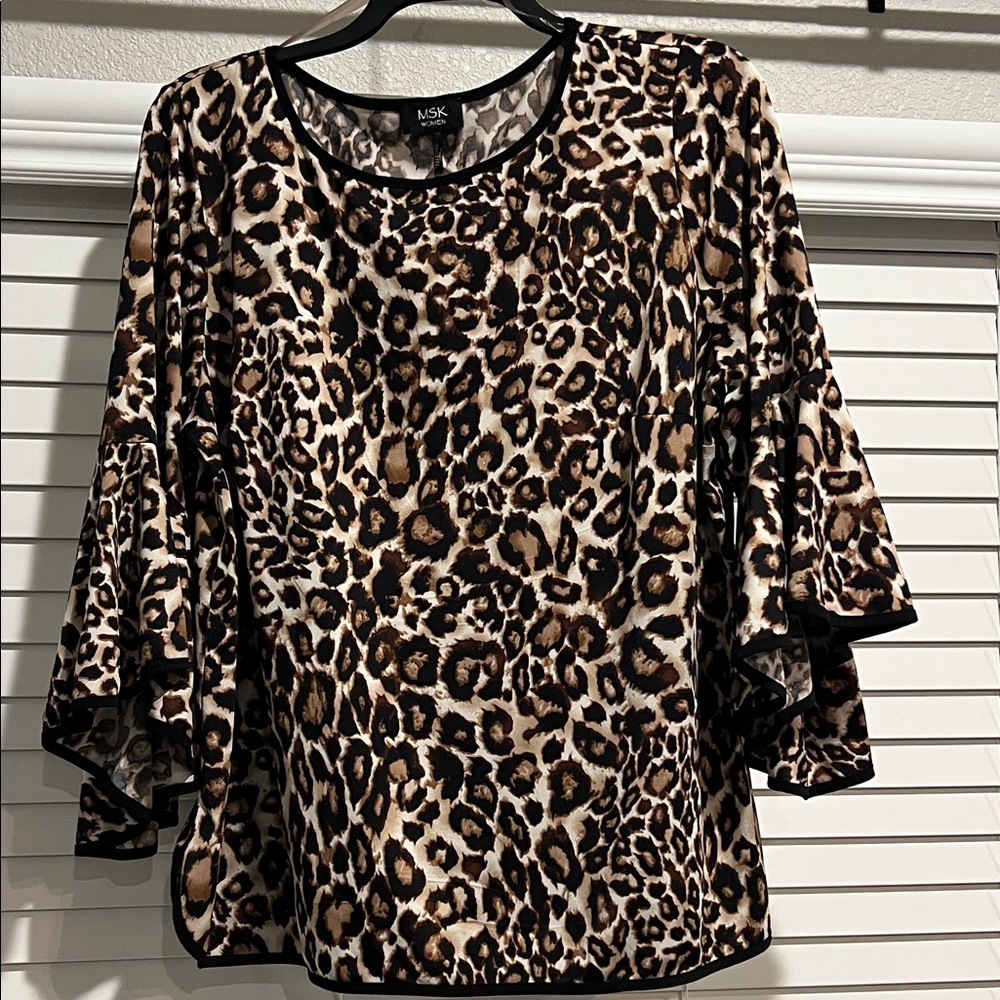 MSK Women's Leopard Print Blouse - Black and Brown